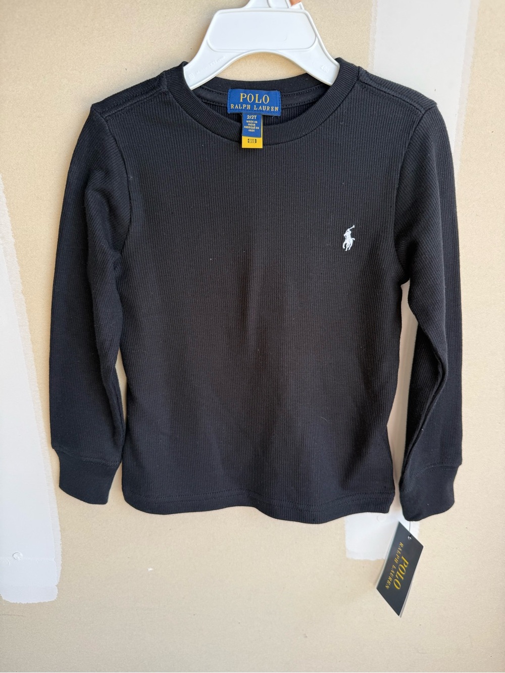 Polo by Ralph Lauren Black Long-Sleeve Thermal Tee with Pony Logo
